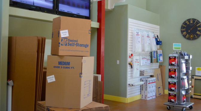 Inside a facility office that has moving boxes for sale and other packing supplies available