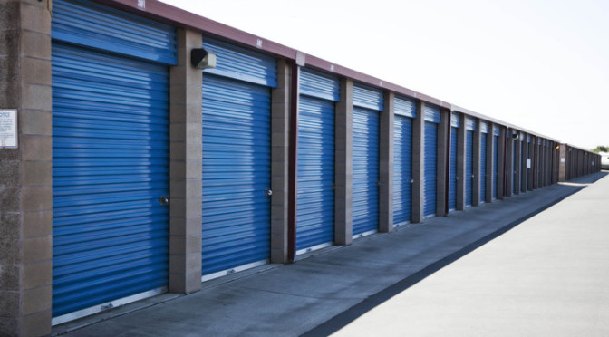 A row of drive-up access storage units at Central Self Storage in Fairfield, CA.