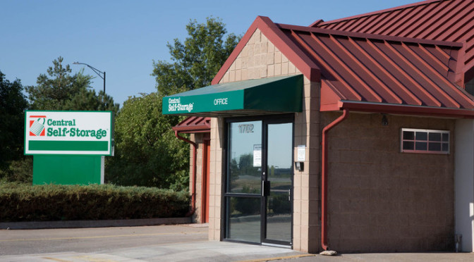 Exterior view of front door entrance to Central Self Storage facility